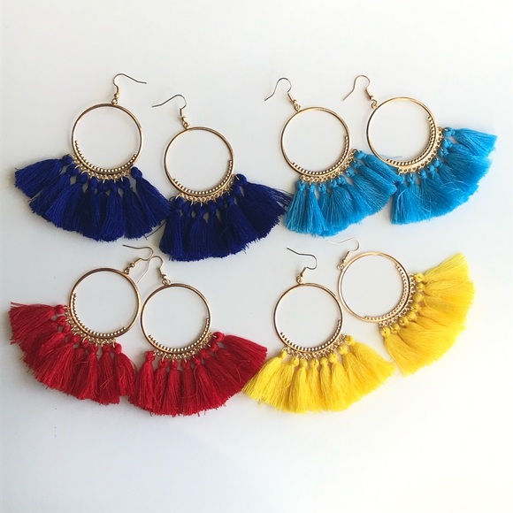 Jewelry - 4 pack boho style colorful tassel fringe earrings